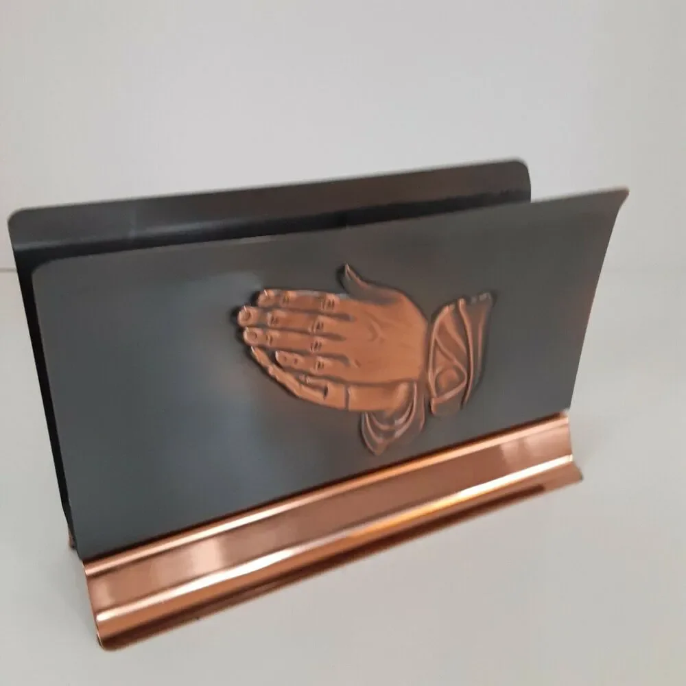 Vintage Copper Guild Copper Plate Praying Hands Napkin/Envelope Holder Grace